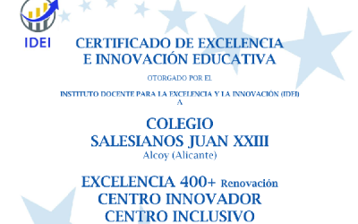 Reconocimiento IDEI CALIDAD +400 al Colegio Salesiano Juan XXIII de Alcoy