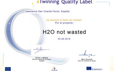 eTwinning concede el Sello de Calidad Nacional al proyecto vinculado a Erasmus+ «H2O Not wasted»