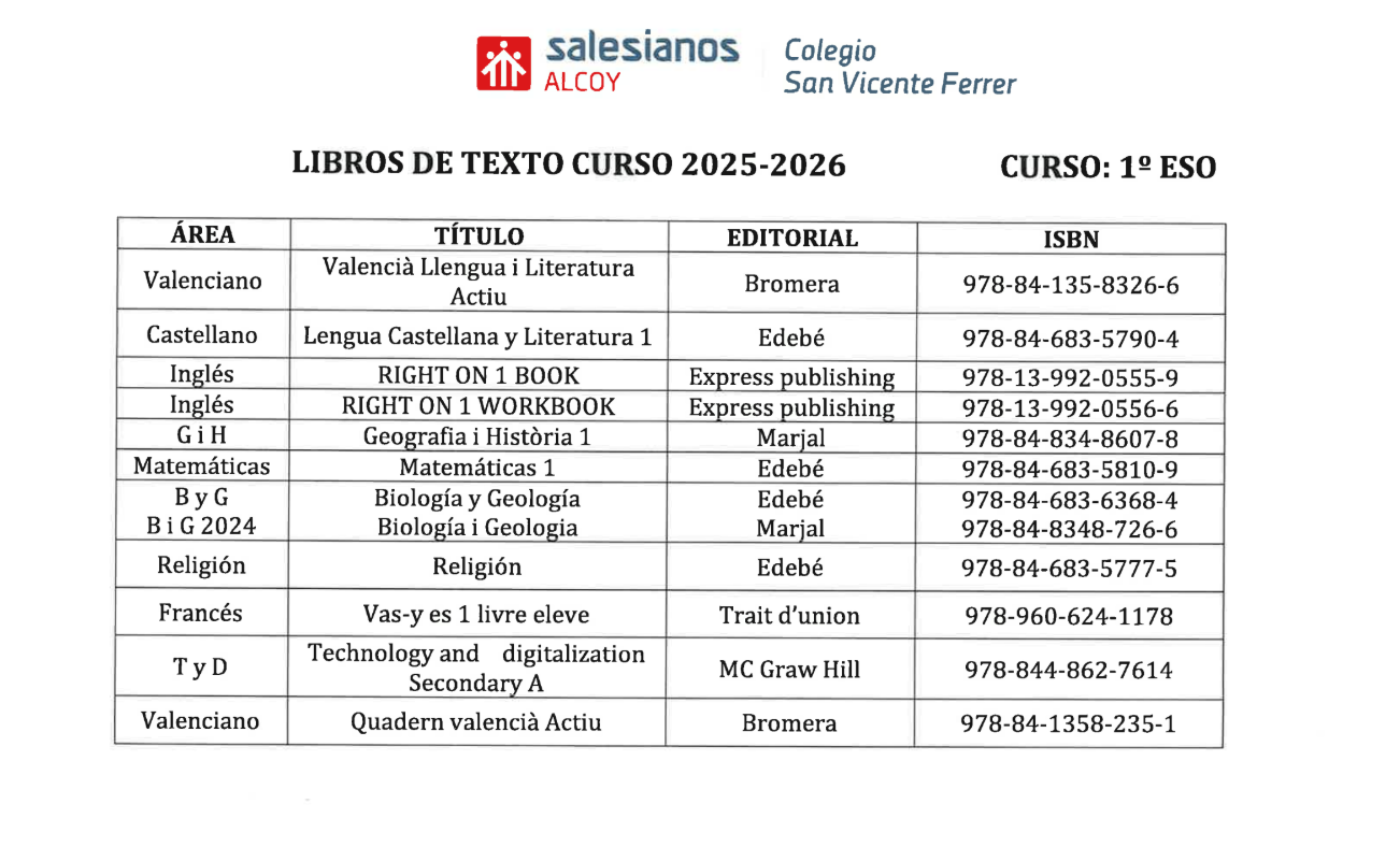 libros de texto 1º eso