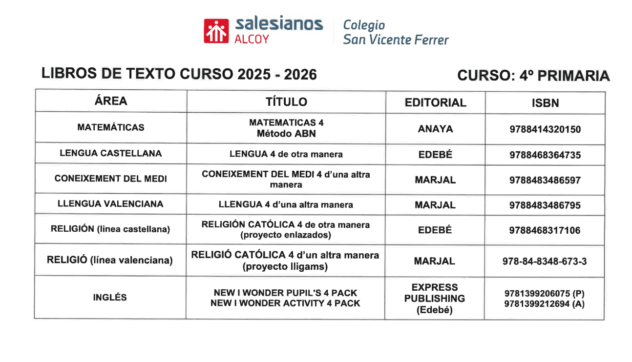 libros texto 4º